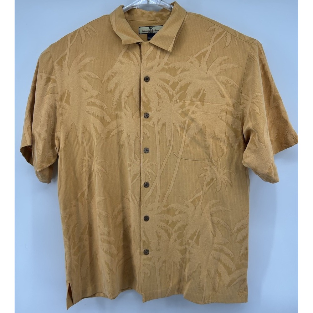 Tommy Bahama 100% Silk Short Sleeve Button Down Tangerine Hawaiian Mens Large